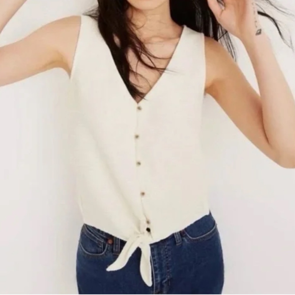 Madewell Texture & Thread Button-Front Tie Tank Top Cream Size M